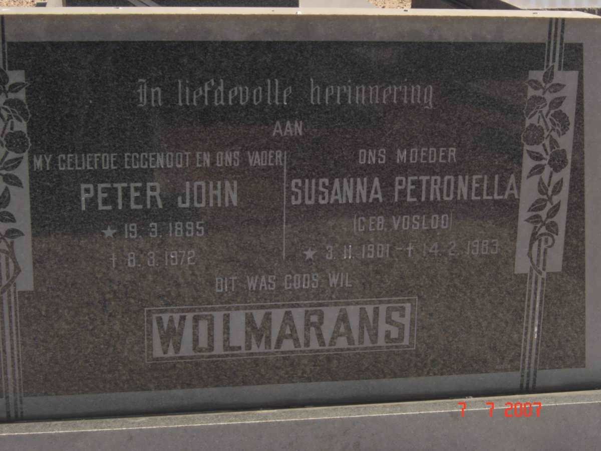 WOLMARANS Peter John 1895-1972 &amp; Susanna Petronella VOSLOO 1901-1983
