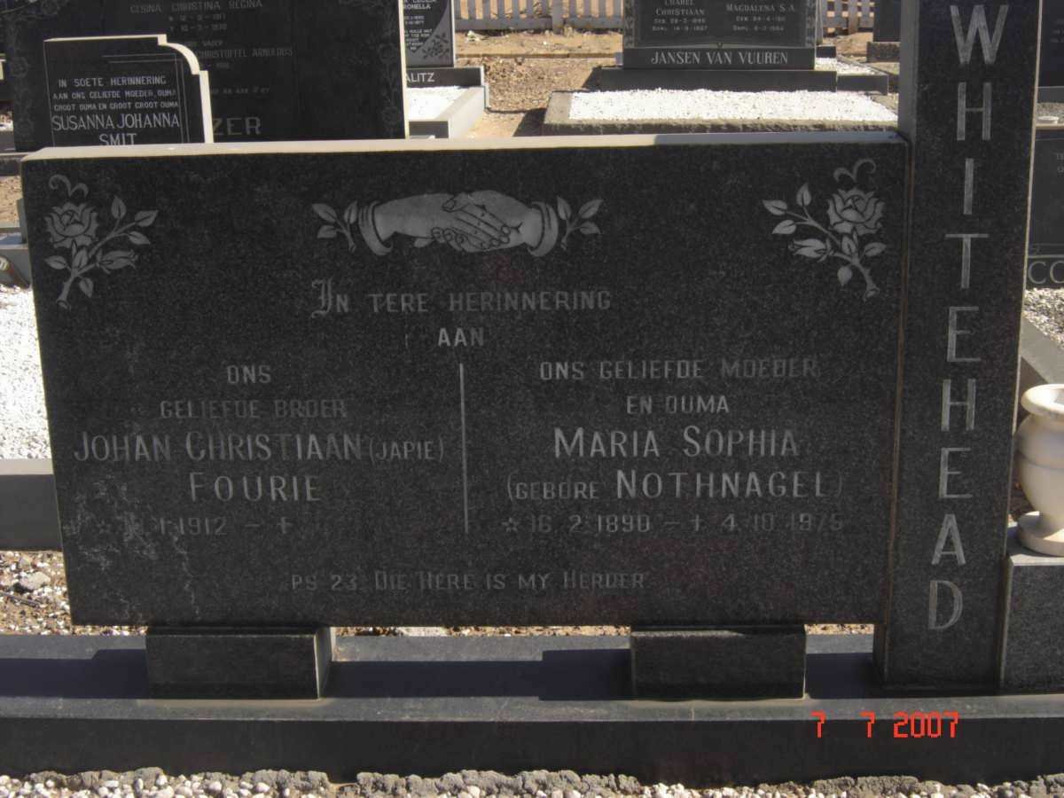 WHITEHEAD Johan Christiaan Fourie 1912- &amp; Maria Sophia NOTHNAGEL 1890-1975