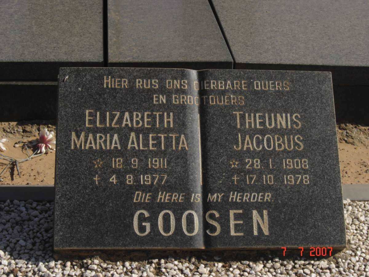 GOOSEN Theunis Jacobus 1908-1978 &amp; Elizabeth Maria Aletta 1911-1977