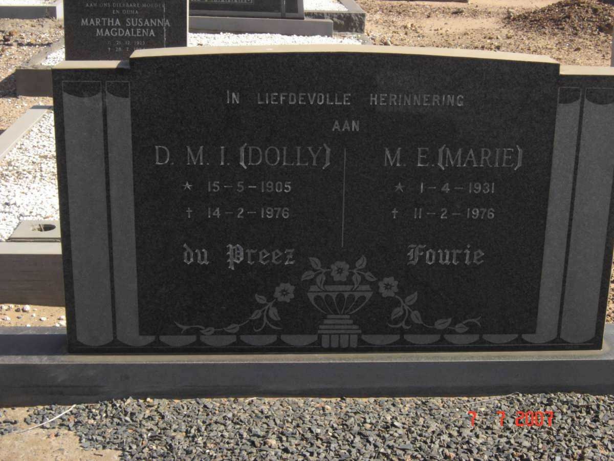 PREEZ M.I., du 1905-1976 :: FOURIE M.E. 1931-1976