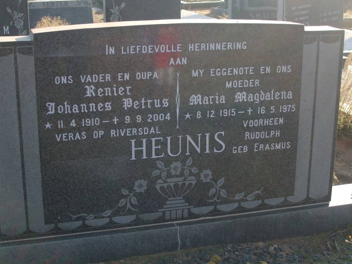 HEUNIS Renier Johannes Petrus 1910-2004 &amp; Maria Magdalena RUDOLPH nee ERASMUS 1915-1975
