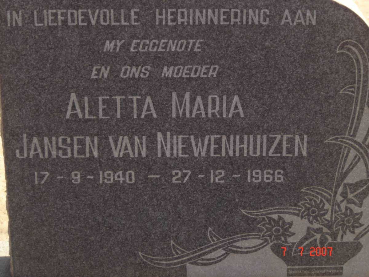 NIEWENHUIZEN Aletta Maria, Jansen van 1940-1966
