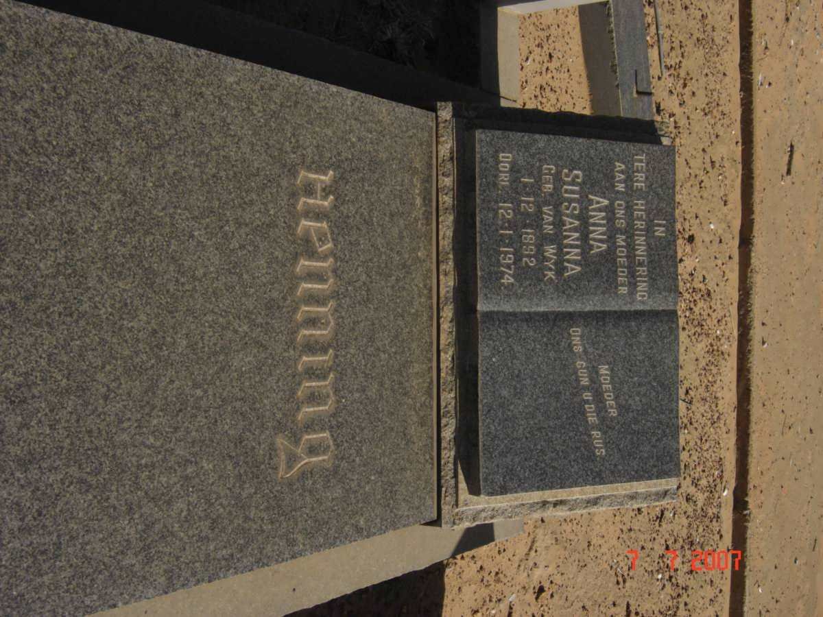 HENNING Anna Susanna nee VAN WYK 1892-1974