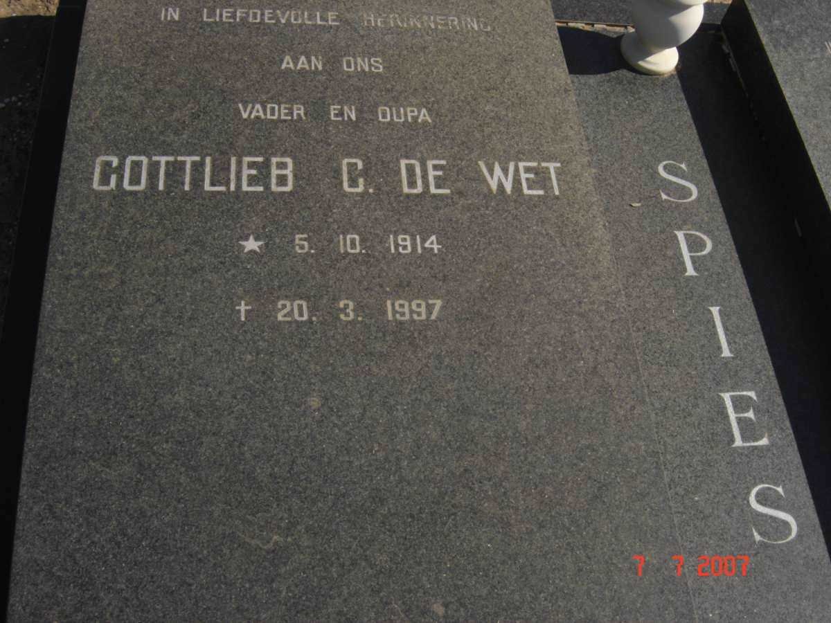 SPIES Gottlieb de Wet 1914-1997