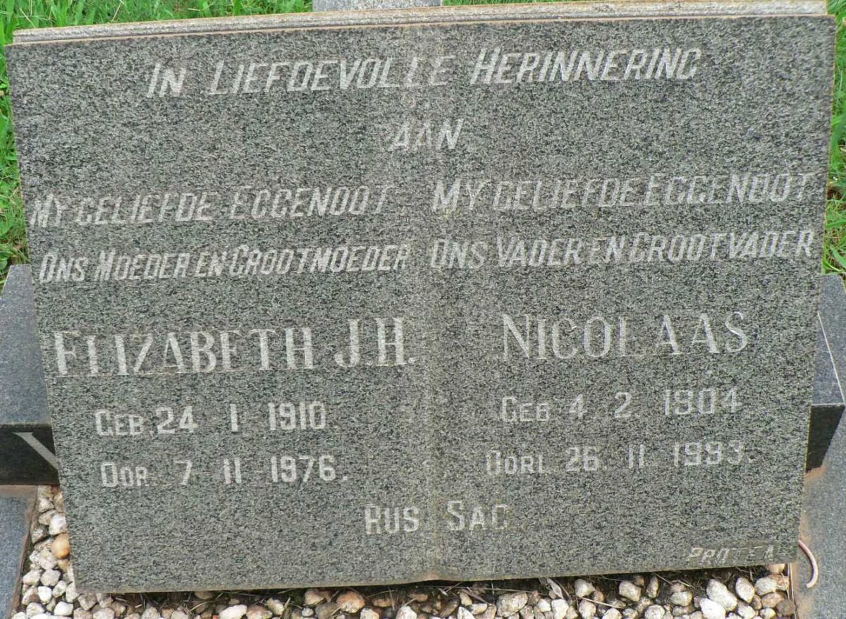 ? Nicolaas 1904-1993 &amp; Elizabeth J.H. 1910-1976