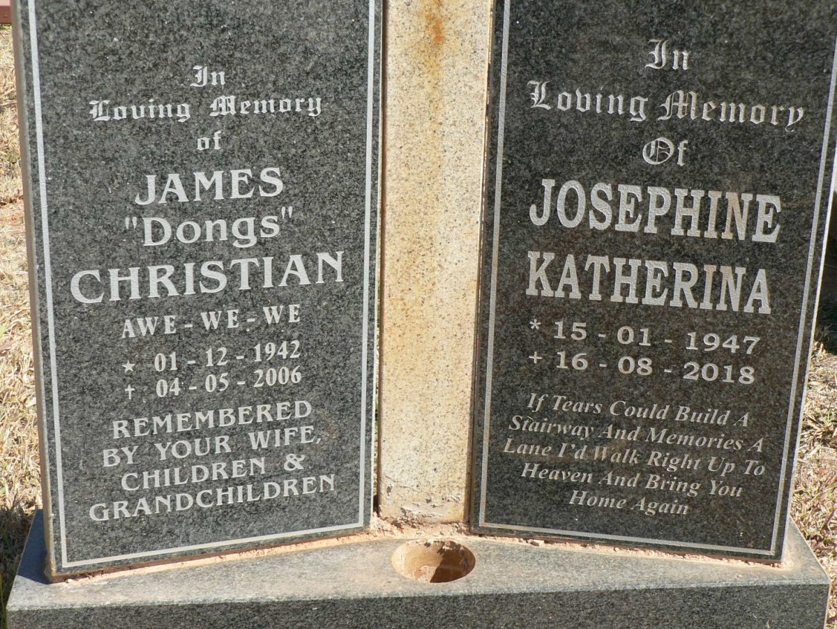 ? James Christian 1942-2006 &amp; Josephine Katherina 1947-2018