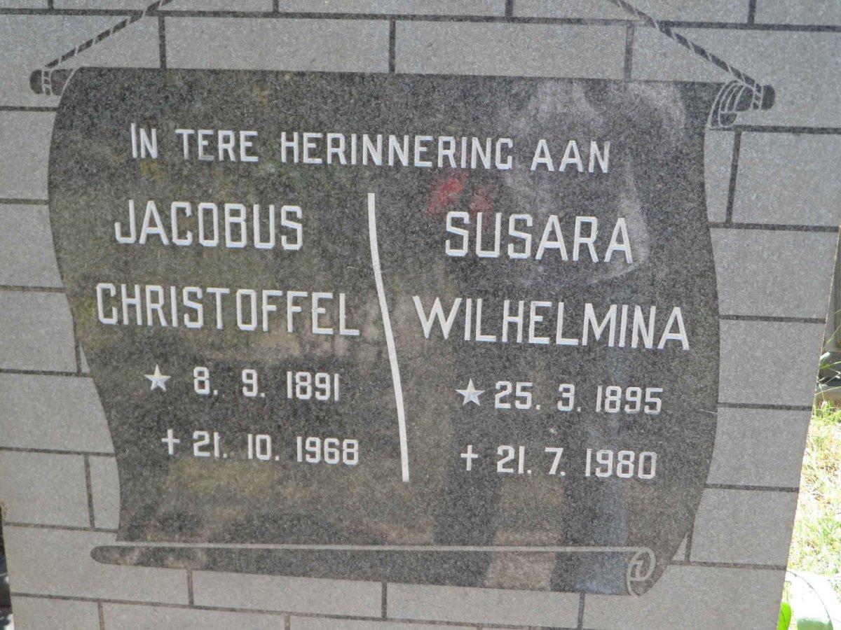 ? Jacobus Christoffel 1891-1968 &amp; Susara Wilhelmina 1895-1980