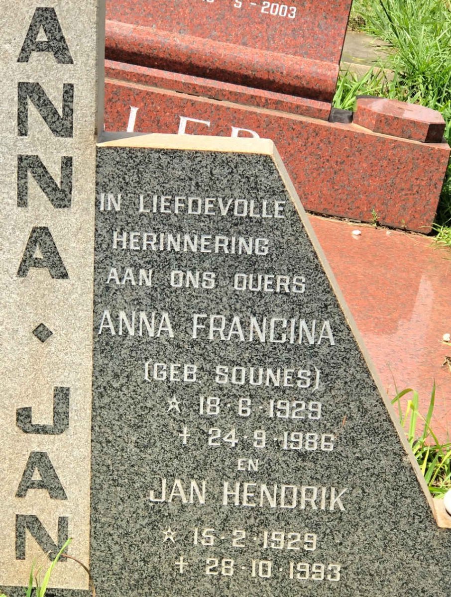 ? Jan Hendrik 1929-1993 &amp; Anna Francina SOUNES 1929-1986