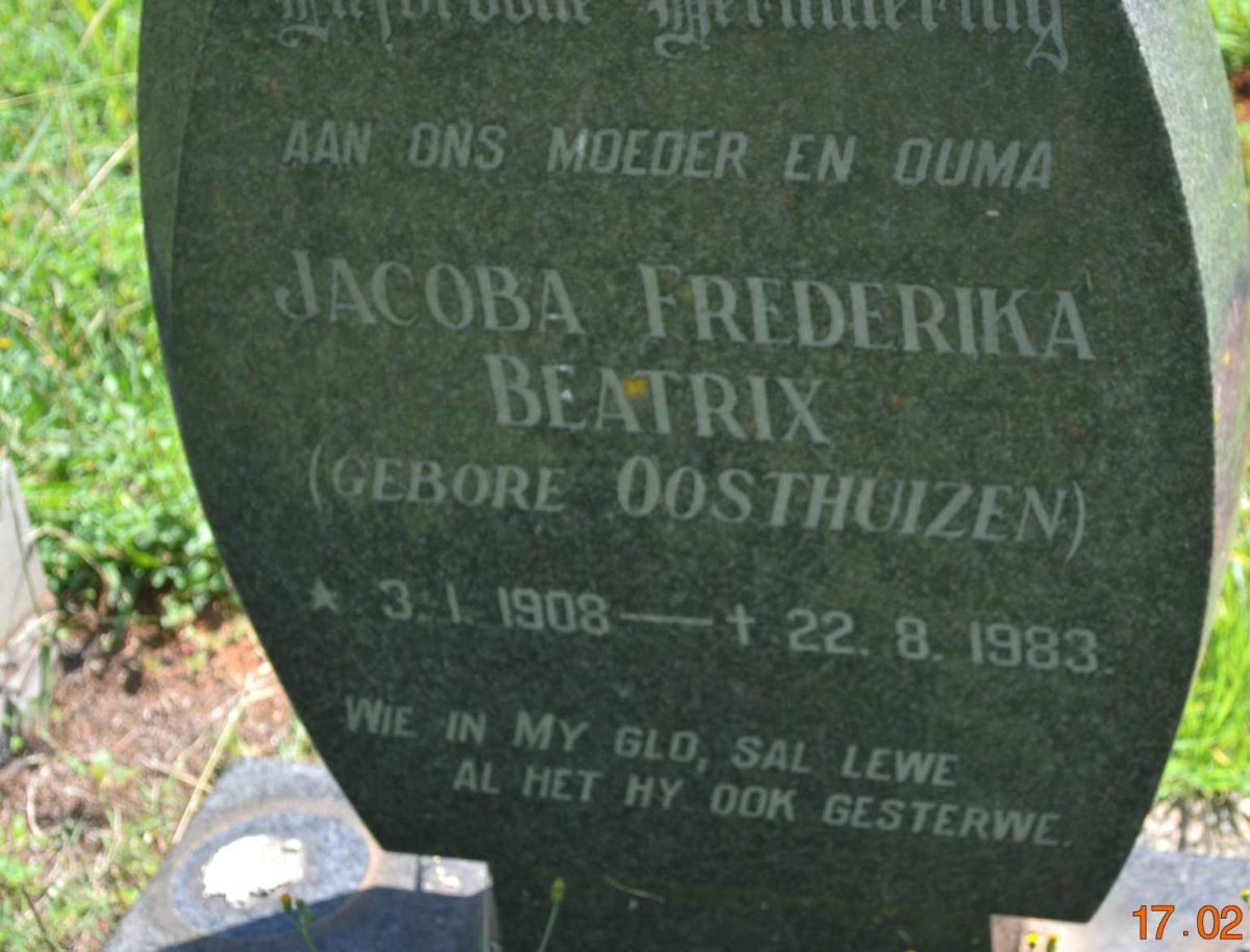 ? Jacoba Frederika Beatrix nee OOSTHUIZEN 1908-1983