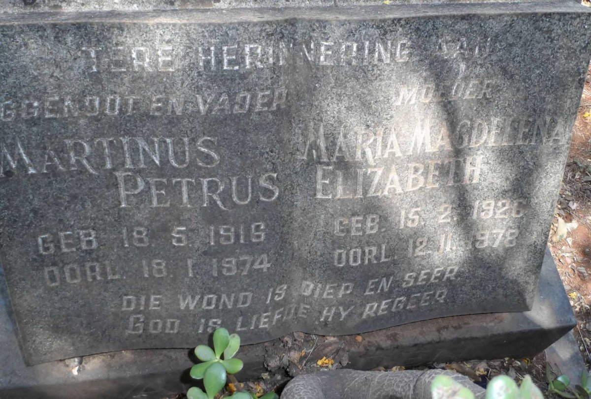 ? Martinus Petrus 1916-1974 &amp; Maria Magdalena Elizabeth 1926-1978