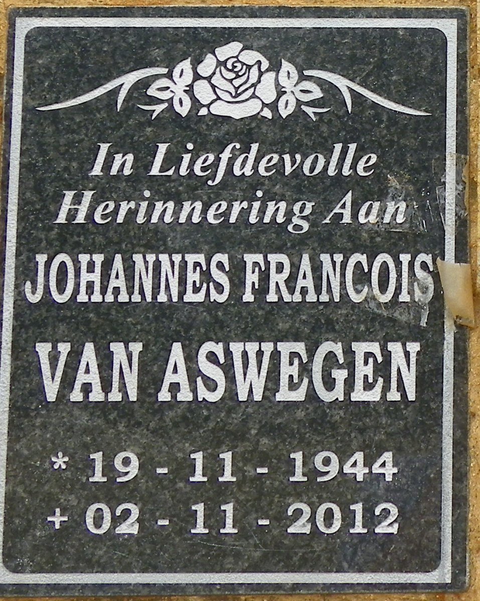 ASWEGEN Johannes Francois, van 1944-2012