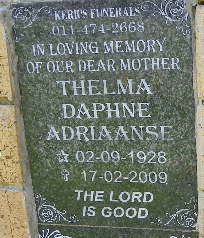 ADRIAANSE Thelma Daphne 1928-2009