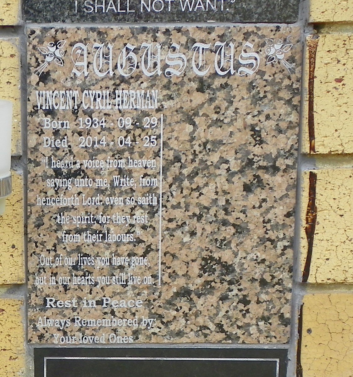 AUGUSTUS Vincent Cyril Herman 1934-2014