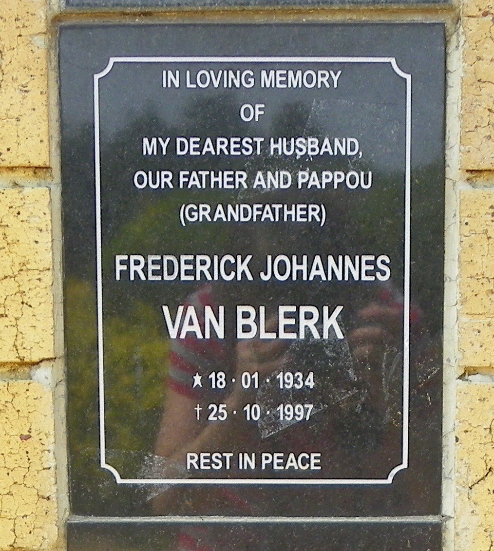 BLERK Frederick Johannes, van 1934-1997