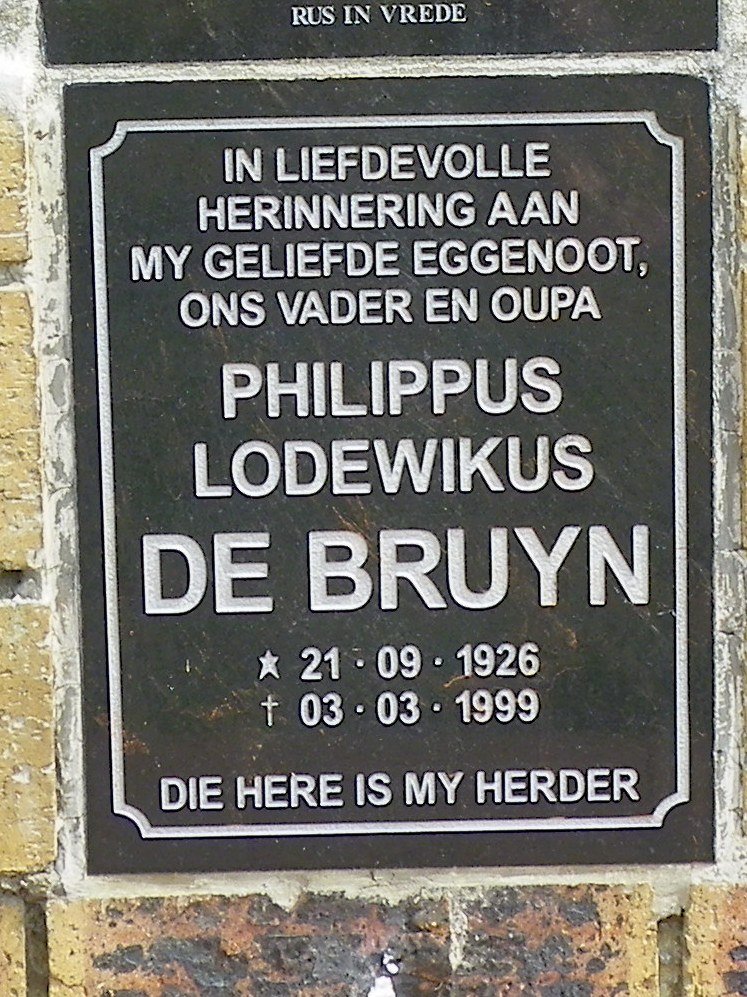 BRUYN Philippus Lodewikus, de 1926-1999