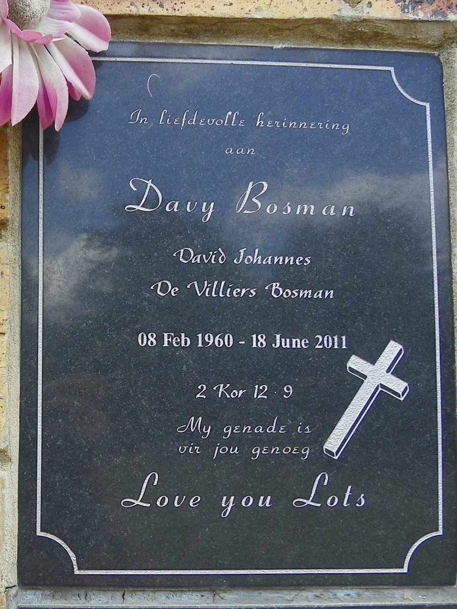 BOSMAN David Johannes De Villiers 1960-2011