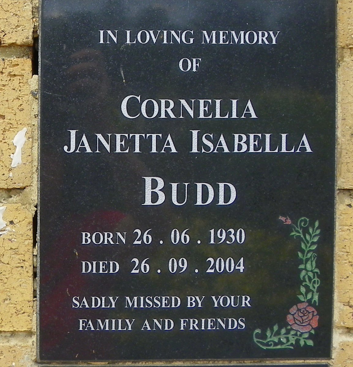BUDD Cornelia Janetta Isabella 1930-2004