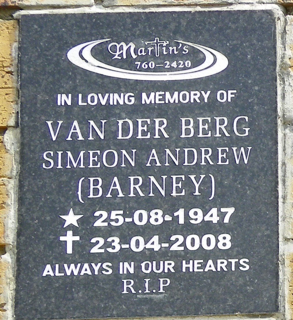 BERG Simeon Andrew, van der 1947-2008