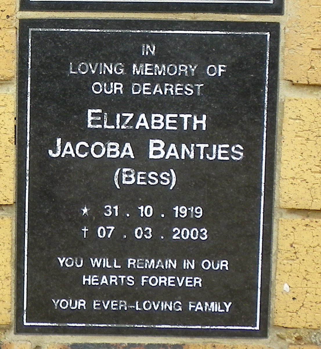 BANTJES Elizabeth Jacoba 1919-2003