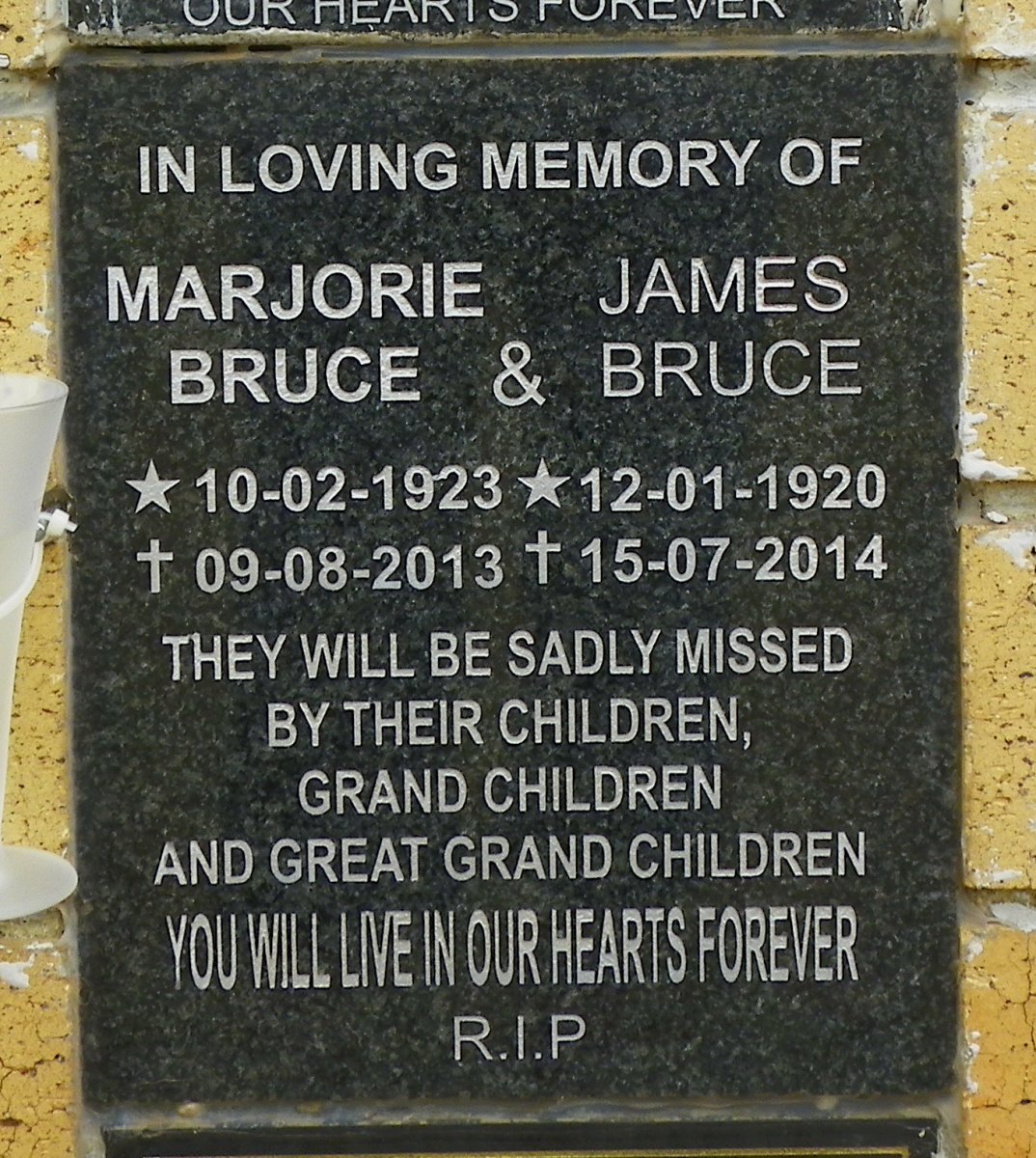 BRUCE James 1920-2014 &amp; Marjorie 1923-2013