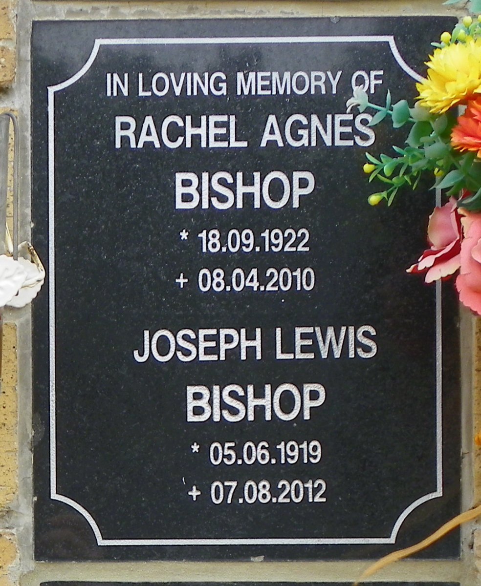 BISHOP Joseph Lewis 1919-2012 &amp; Rachel Agnes 1922-2010