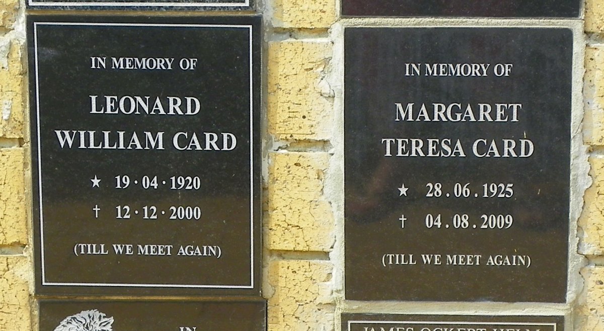 CARD Leonard William 1920-2000 &amp; Margaret Teresa 1925-2009