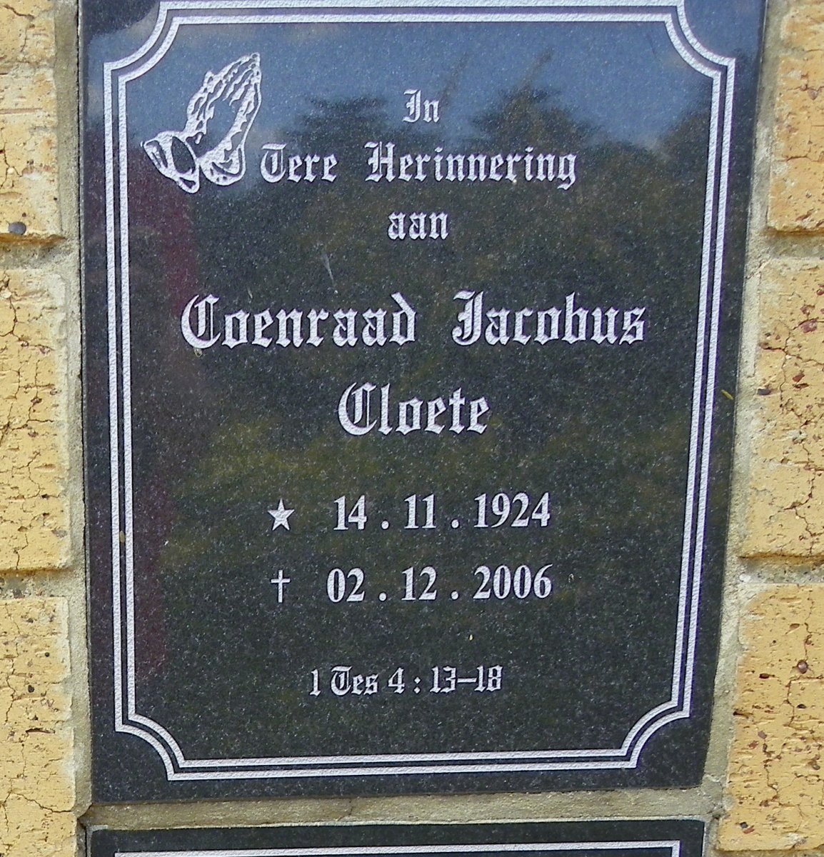 CLOETE Coenraad Jacobus 1924-2006