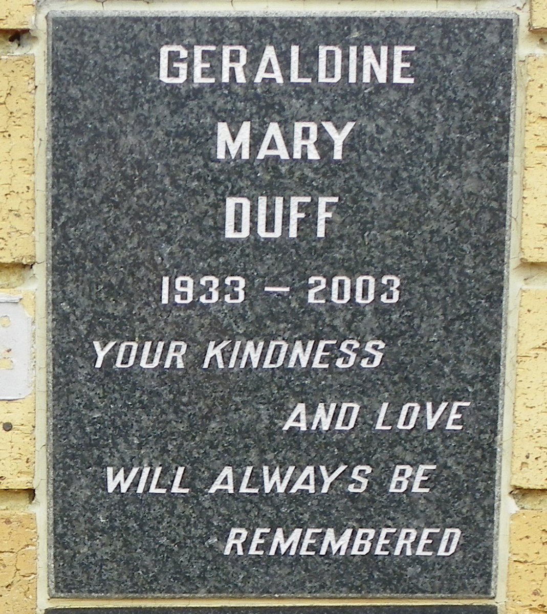 DUFF Geraldine Mary 1933-2003
