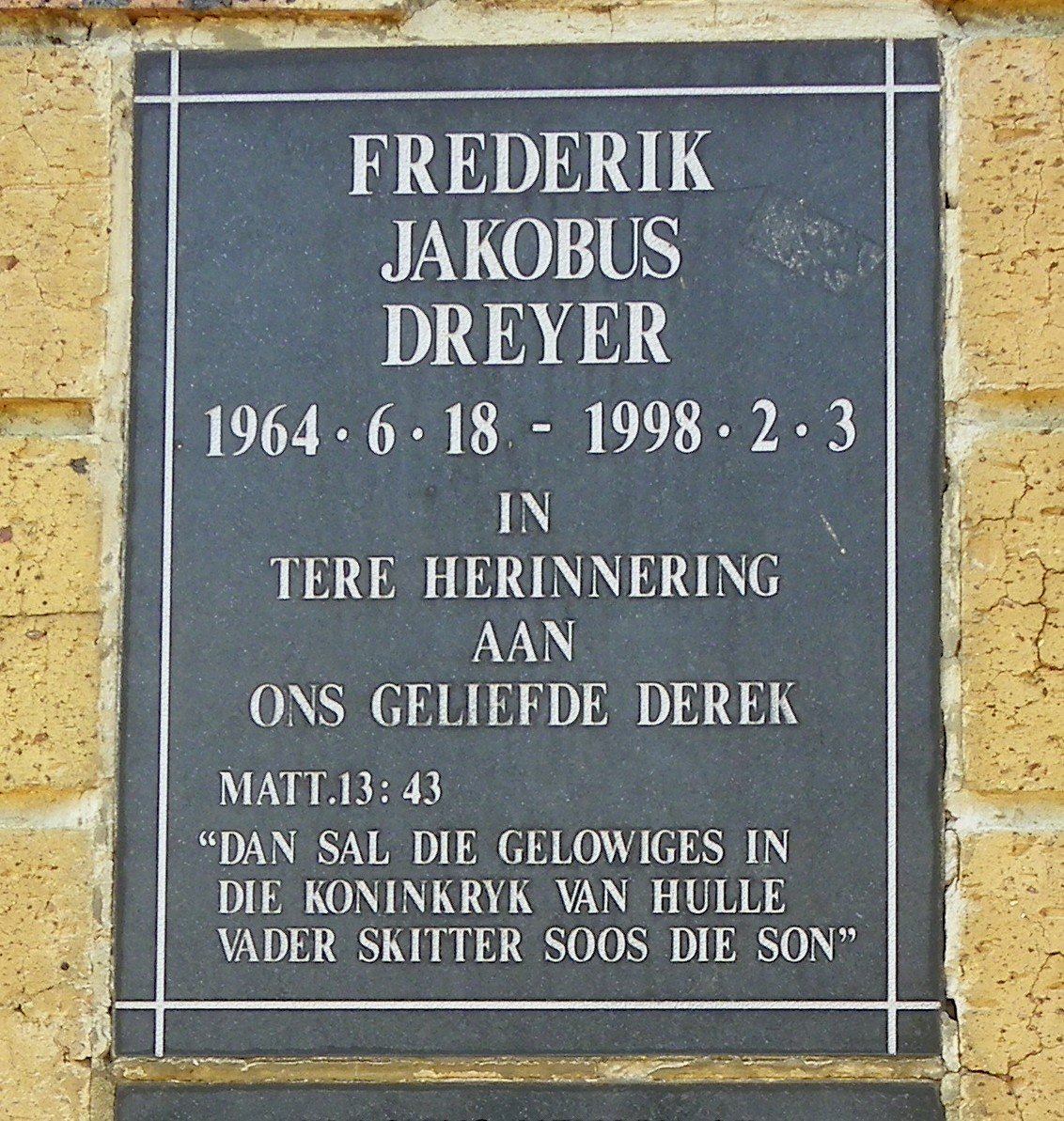 DREYER Frederik Jakobus 1964-1998
