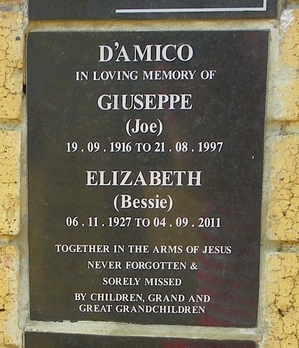 D'AMICO Guiseppe 1916-1997 &amp; Elizabeth 1927-2011