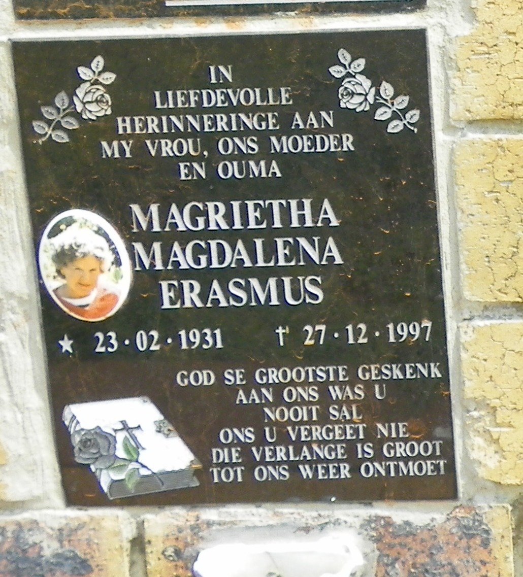 ERASMUS Magrietha Magdalena 1931-1997
