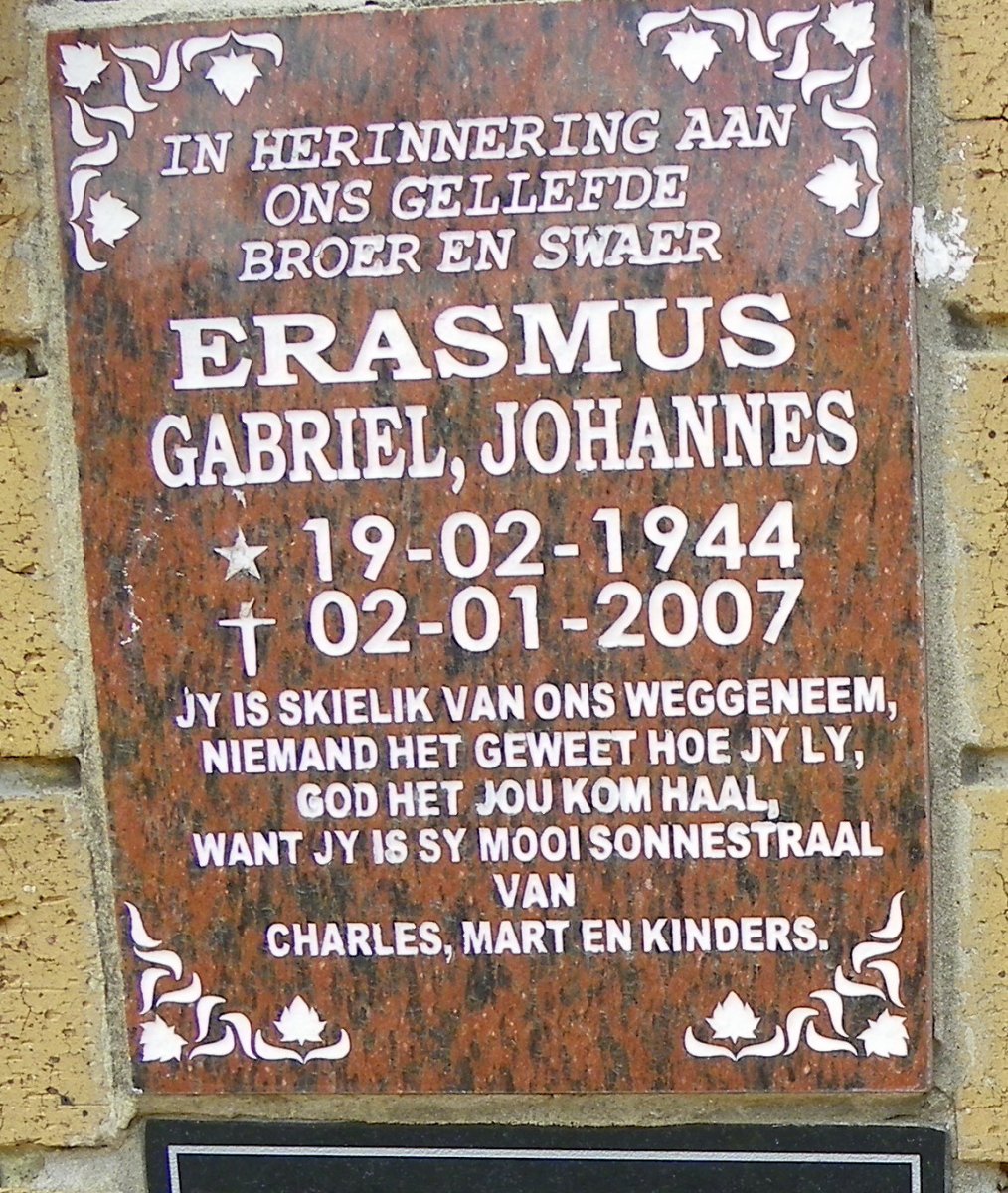 ERASMUS Gabriel Johannes 1944-2007