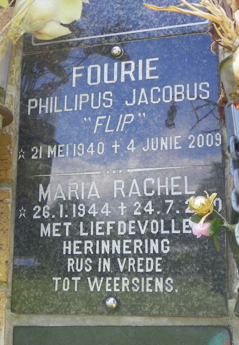 FOURIE Phillipus Jacobus 1940-2009 &amp; Maria Rachel 1944-2000