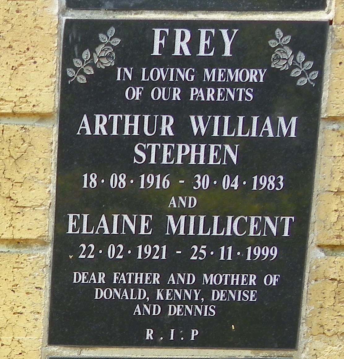FREY Arthur William Stephen 1916-1983 &amp; Elaine Millicent 1921-1999