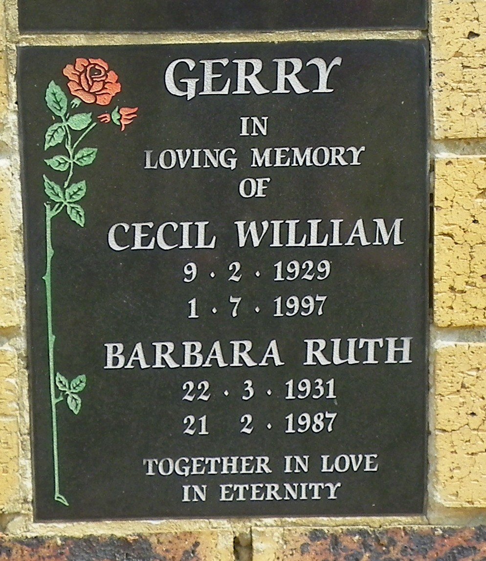 GERRY Cecil William 1929-1997 &amp; Barbara Ruth 1931-1987