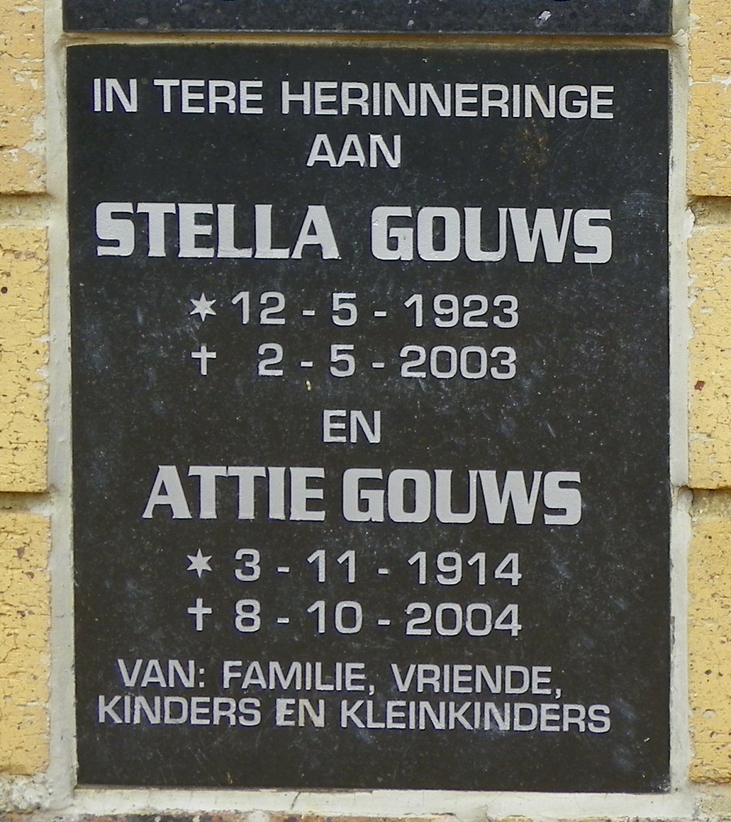 GOUWS Attie 1914-2004 &amp; Stella 1923-2003