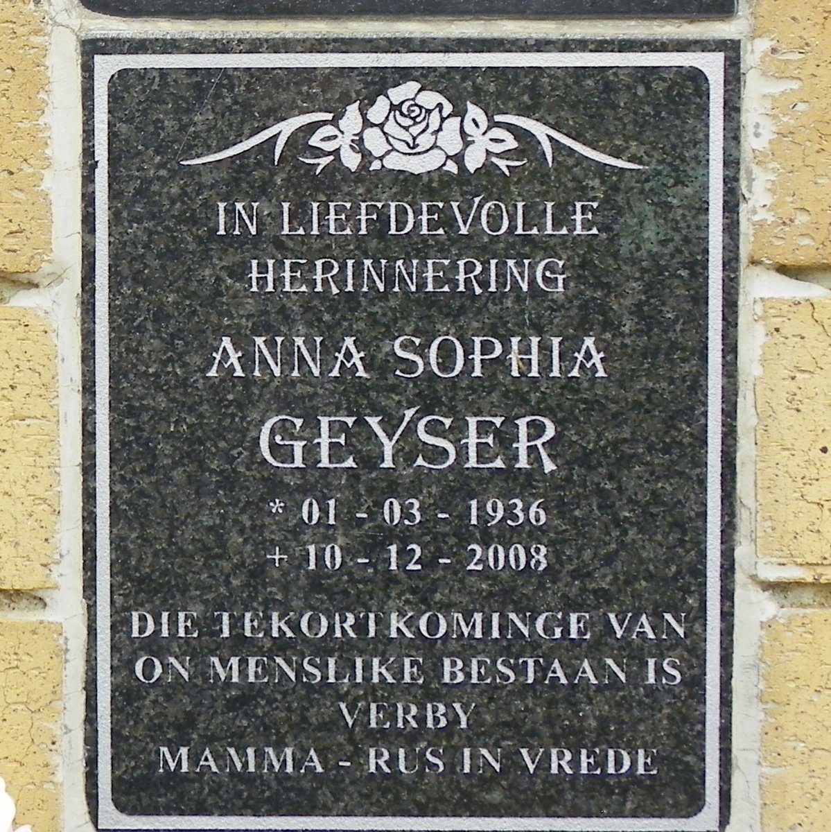GEYSER Anna Sophia 1936-2008