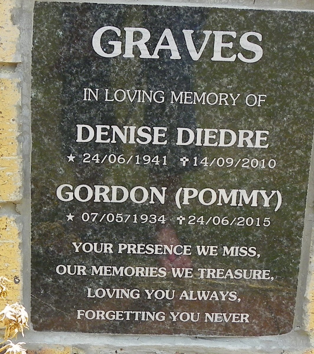 GRAVES Gordon 1934-2015 &amp; Denise Diedre 1941-2010
