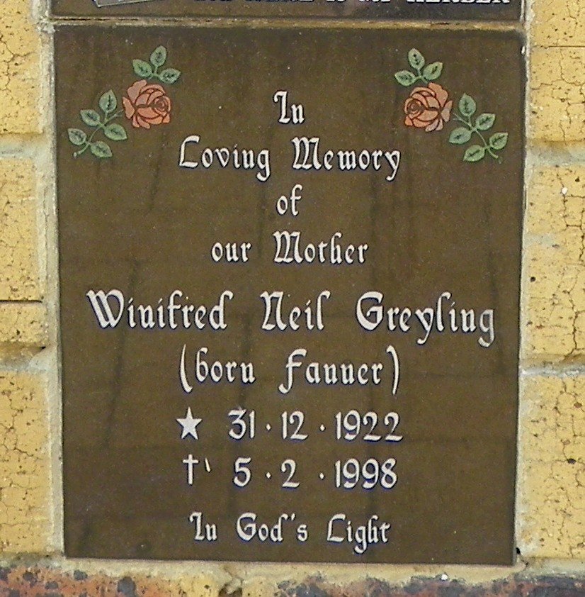 GREYLING Winifred Neil nee FANNER 1922-1998