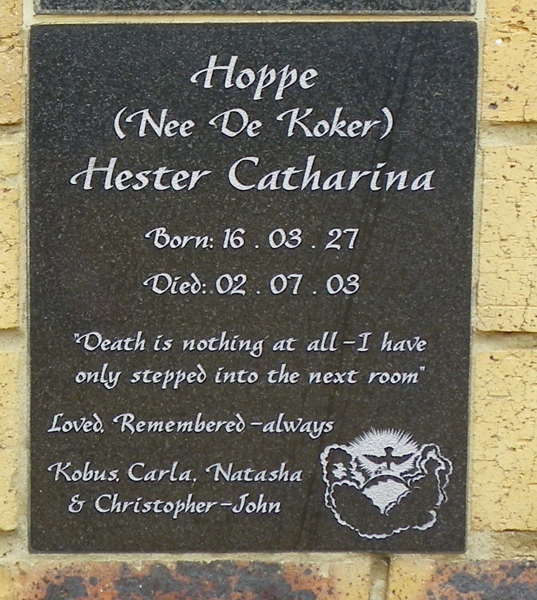 HOPPE Hester Catharina nee DE KOKER 1927-2003