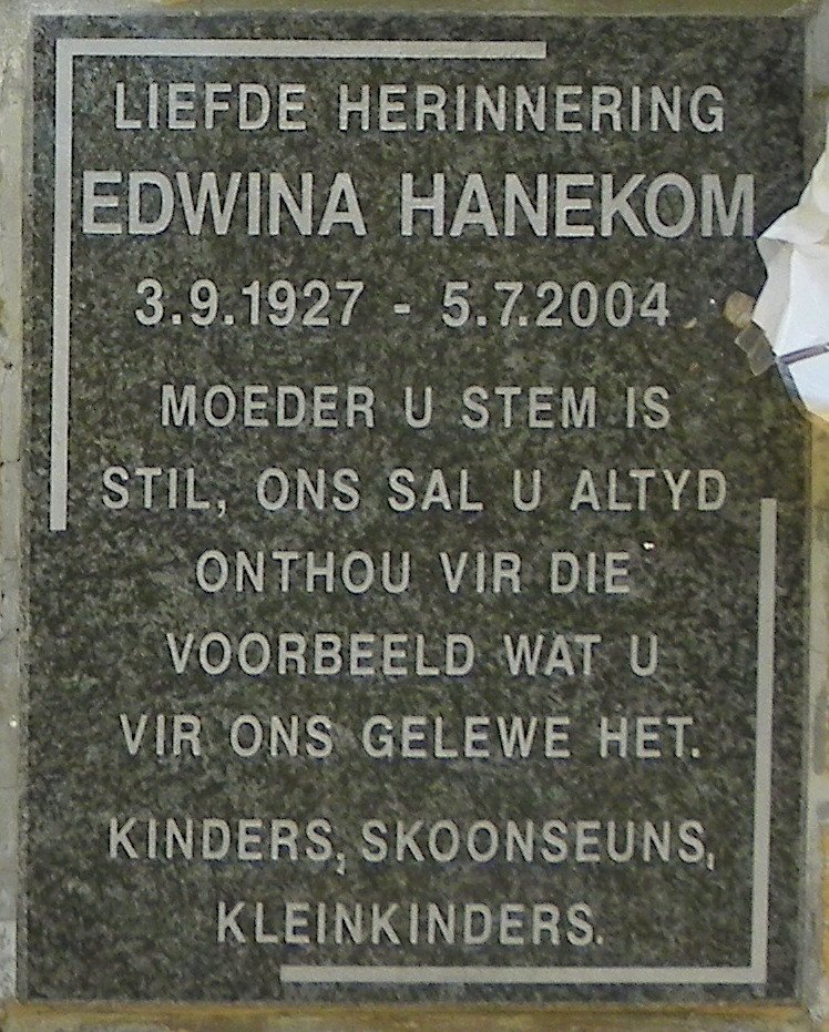 HANEKOM Edwina 1927-2004