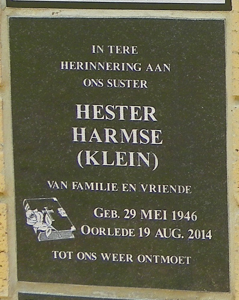 HARMSE Hester nee KLEIN 1946-2014