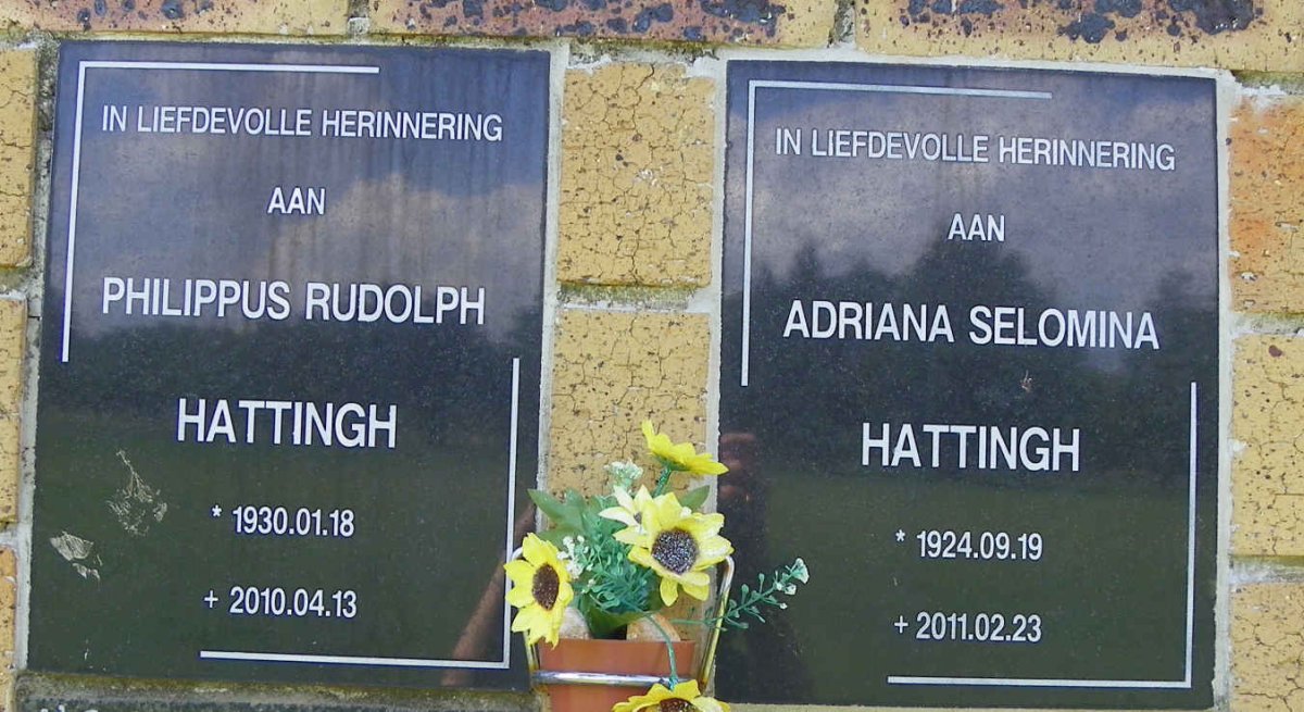 HATTINGH Philippus Rudolph 1930-2010 &amp; Adriana Selomina 1924-2011