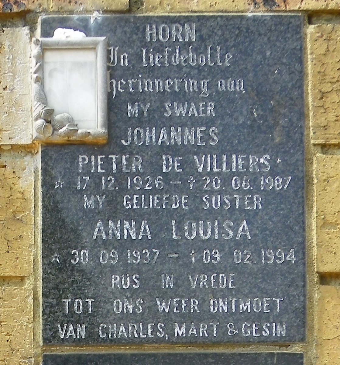 HORN Johannes Pieter De Villiers 1926-1987 &amp; Anna Louisa 1937-1994