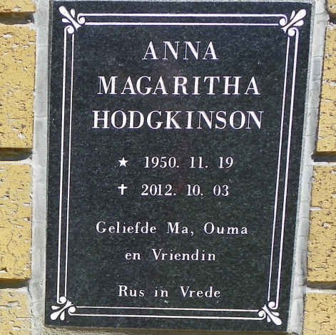 HODGKINSON Anna Magaritha 1950-2012