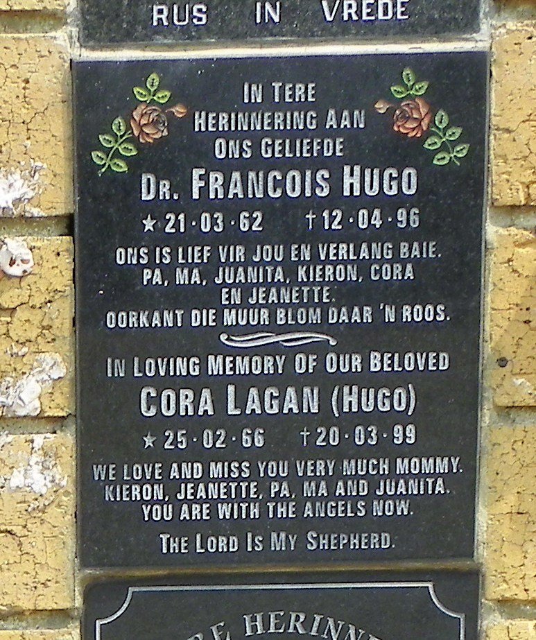 HUGO Francois 1962-1996 :: LAGAN Cora nee HUGO 1966-1999
