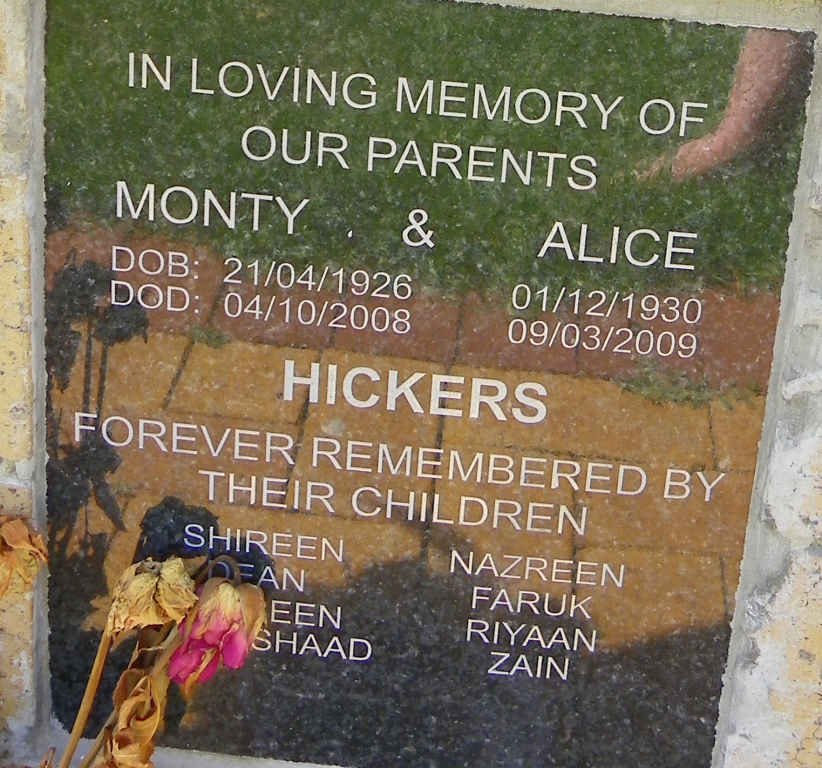 HICKERS Monty 1926-2008 &amp; Alice 1930-2009