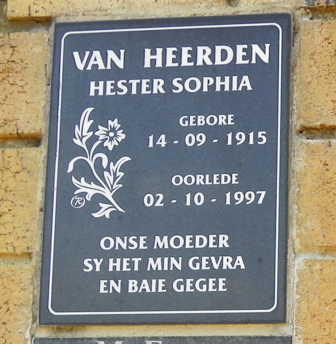 HEERDEN Hester Sophia, van 1915-1997