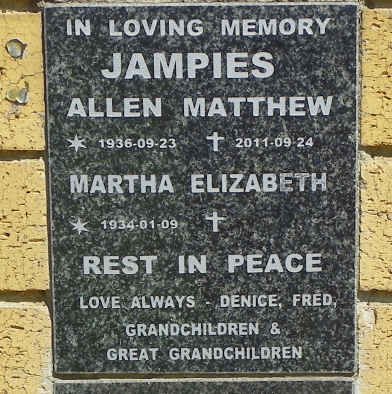 JAMPIES Allen Matthew 1936-2011 &amp; Martha Elizabeth 1934-