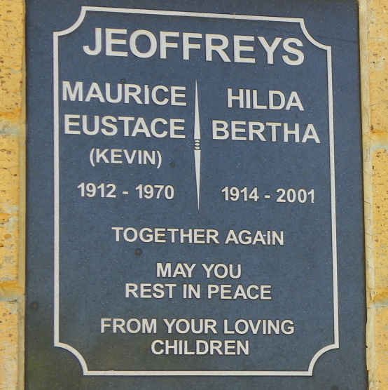 JEOFFREYS Maurice Austace 1912-1970 &amp; Hilda Bertha 1914-2001